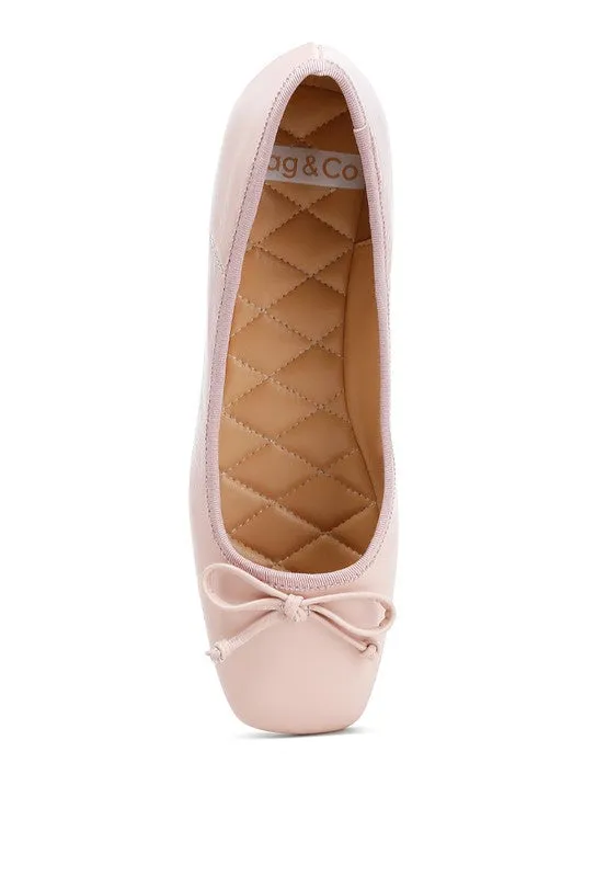 Lutten Genuine Leather Square -Toe Bow Ballerinas