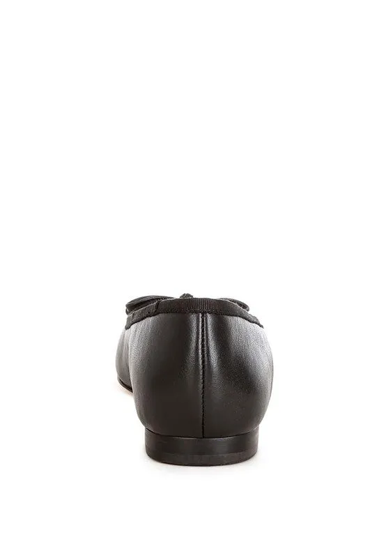 Lutten Genuine Leather Square -Toe Bow Ballerinas